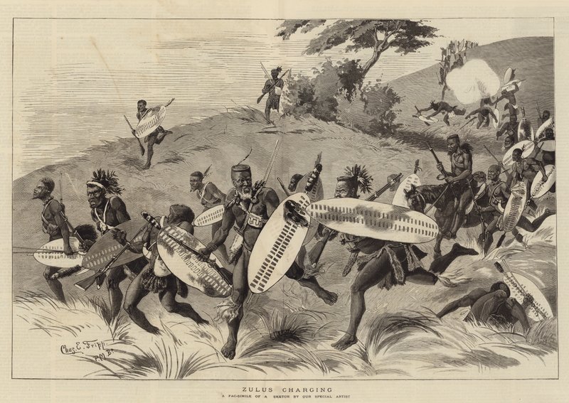 Cargando zulúes de Charles Edwin Fripp