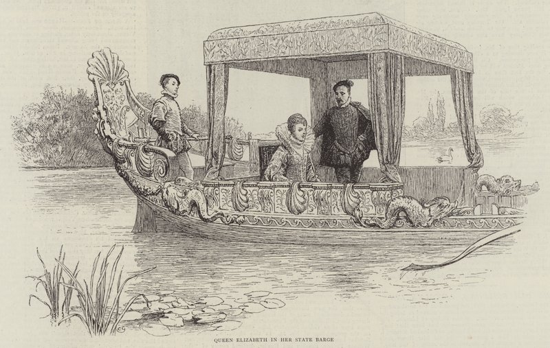 La Reina Isabel en su Barge Estatal de Charles Green
