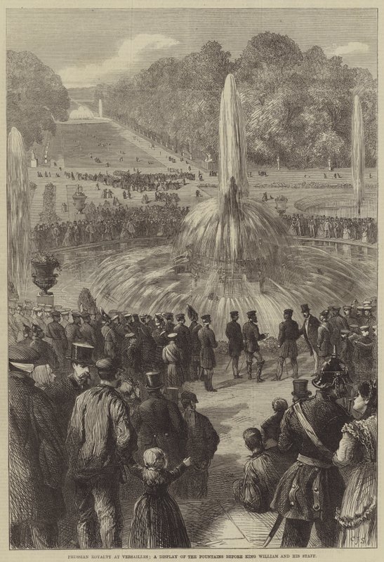 Realeza prusiana en Versalles, una exhibición de las fuentes ante el Rey Guillermo y su Estado Mayor de Charles J. Staniland