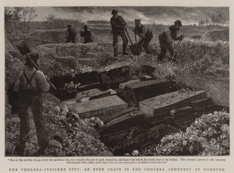 La ciudad afectada por el cólera, una tumba abierta en el cementerio de cólera en Hamburgo de Charles J. Staniland
