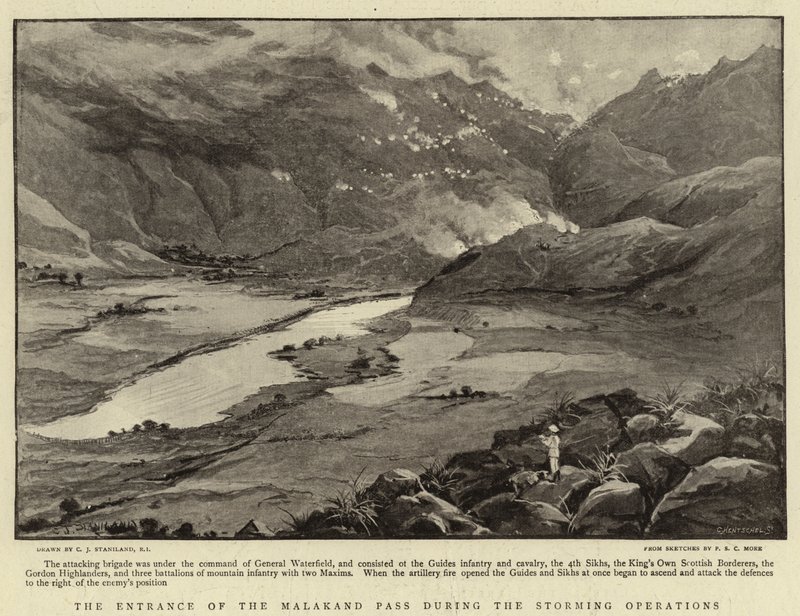 La entrada del paso de Malakand durante las operaciones de asalto de Charles J. Staniland