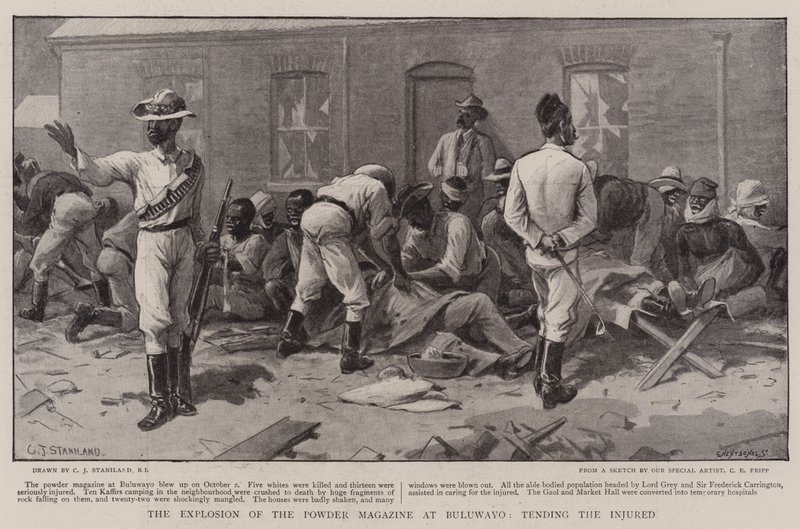 La Explosión del Polvorín en Buluwayo, Atendiendo a los Heridos de Charles J. Staniland