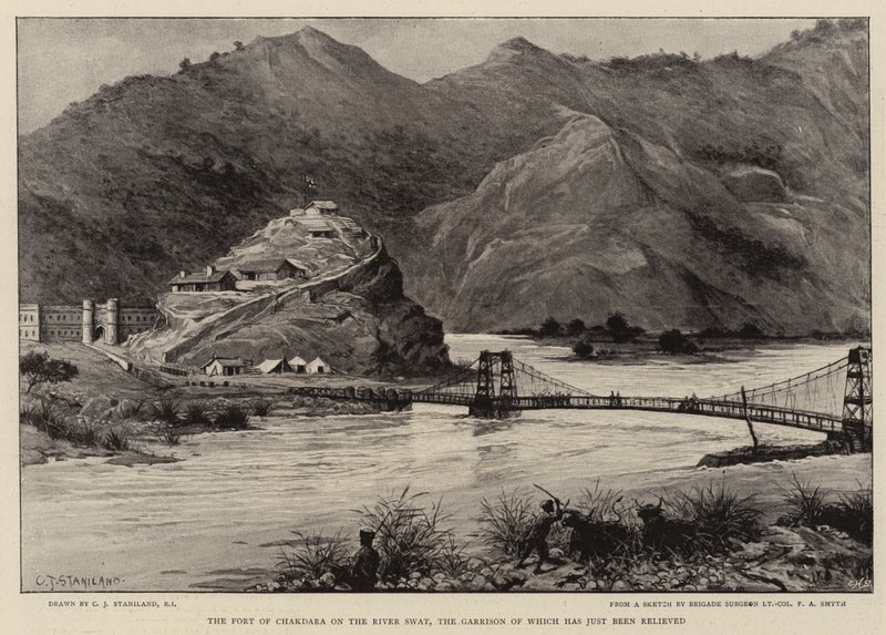 El Fuerte de Chakdara en el Río Swat, cuya guarnición acaba de ser relevada de Charles J. Staniland