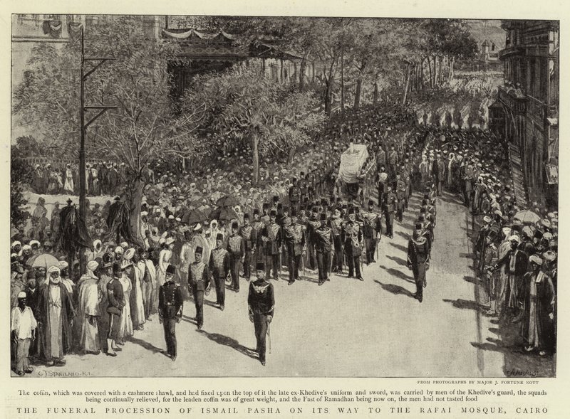 El cortejo fúnebre de Ismail Pasha en su camino a la mezquita Rafai, El Cairo de Charles J. Staniland