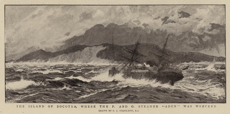 La isla de Socotra, donde naufragó el vapor P y O Aden de Charles J. Staniland
