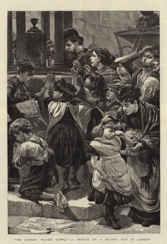 El suministro de agua de Londres, un boceto en un día caluroso en Londres de Charles J. Staniland