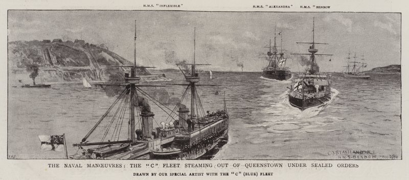 Las Maniobras Navales, la Flota C saliendo de Queenstown bajo órdenes selladas de Charles J. Staniland