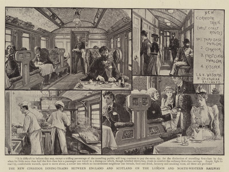 El Nuevo Tren Comedor de Corredor entre Inglaterra y Escocia en el Ferrocarril de Londres y Noroeste de Charles J. Staniland