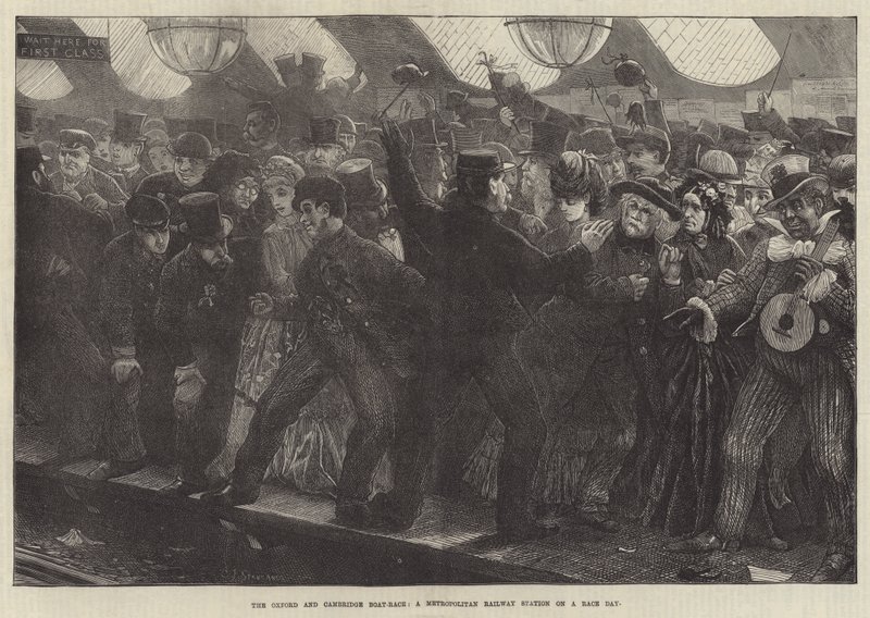 La Carrera de Botes de Oxford y Cambridge, una Estación del Ferrocarril Metropolitano en un Día de Carrera de Charles J. Staniland