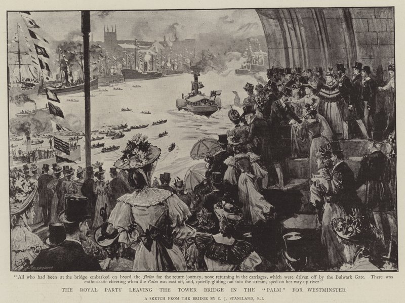 La fiesta real dejando el Puente de la Torre en el Palm hacia Westminster de Charles J. Staniland