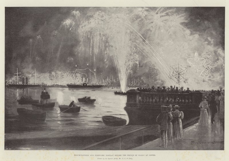 Iluminaciones y espectáculo de fuegos artificiales ante el Príncipe de Gales en Cowes de Charles John de Lacy