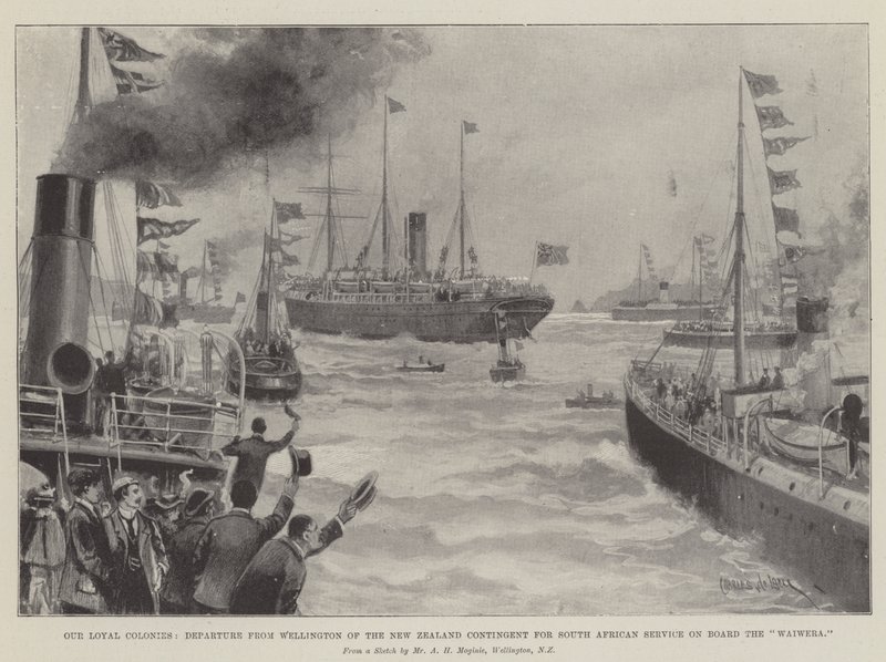 Nuestras Colonias Leales, Salida de Wellington del Contingente de Nueva Zelanda para el Servicio en Sudáfrica a Bordo del Waiwera de Charles John de Lacy