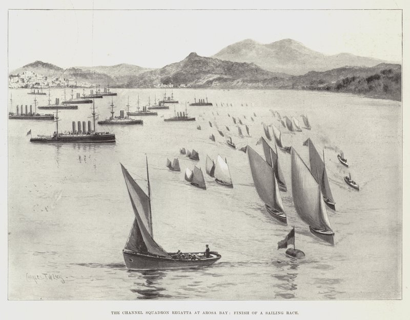 La regata del Escuadrón del Canal en la Bahía de Arosa, final de una carrera de vela de Charles John de Lacy