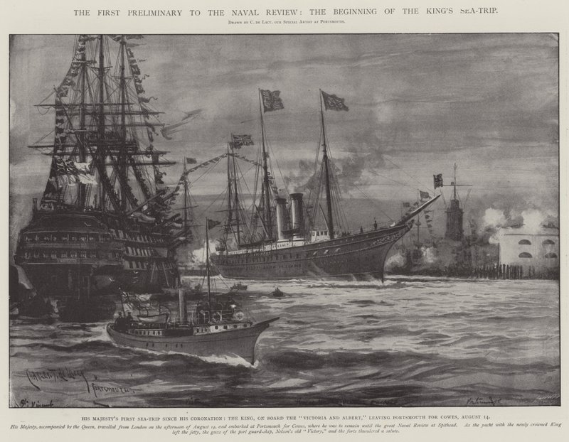 El primer preliminar para la revisión naval, el comienzo del viaje marítimo del rey de Charles John de Lacy
