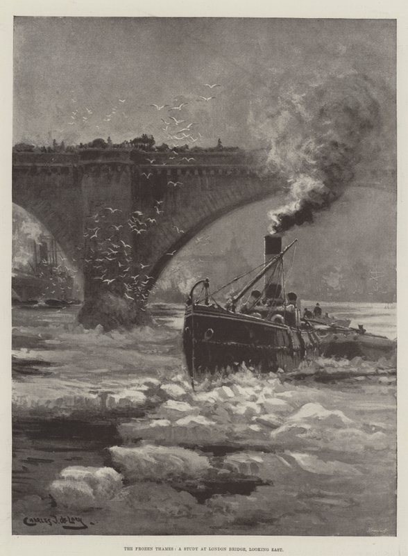 El Támesis congelado, un estudio en el Puente de Londres, mirando al este de Charles John de Lacy