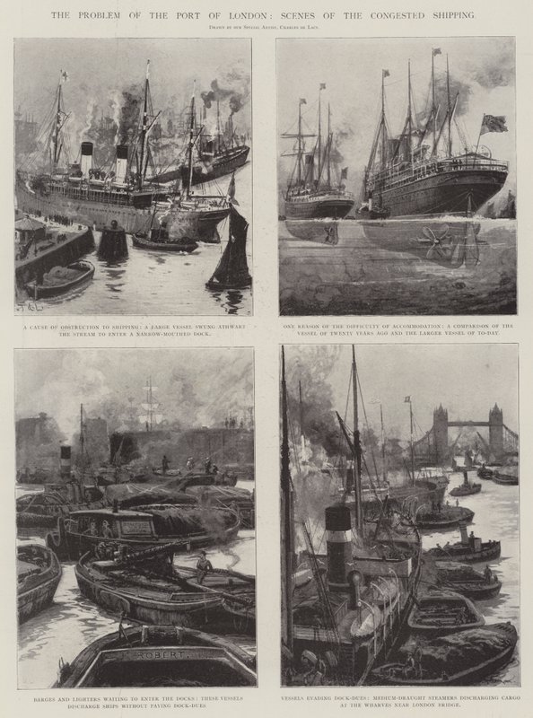 El problema del puerto de Londres, escenas del envío congestionado de Charles John de Lacy
