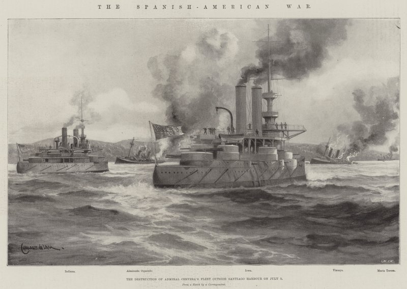 La guerra hispanoamericana, la destrucción de la flota del almirante Cervera fuera del puerto de Santiago el 3 de julio de Charles John de Lacy