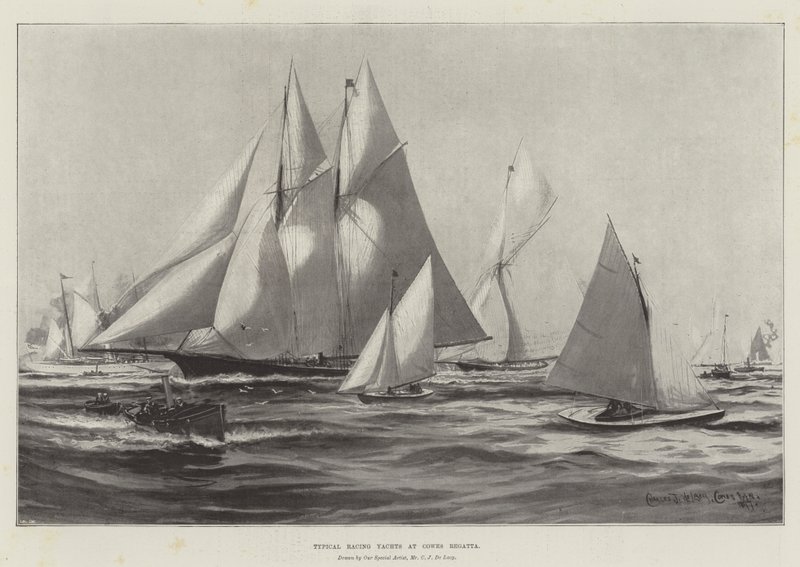 Yates de carreras típicos en la regata de Cowes de Charles John de Lacy