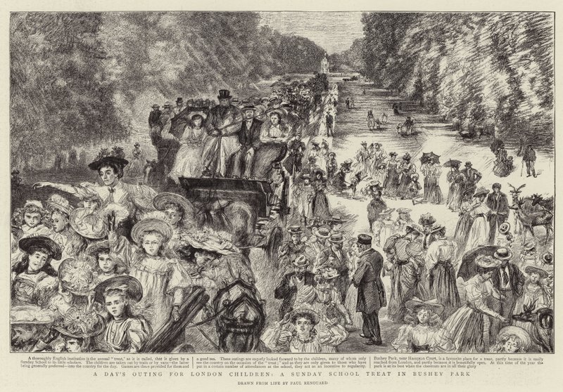 Un día de excursión para los niños de Londres, una fiesta de la escuela dominical en Bushey Park de Charles Paul Renouard