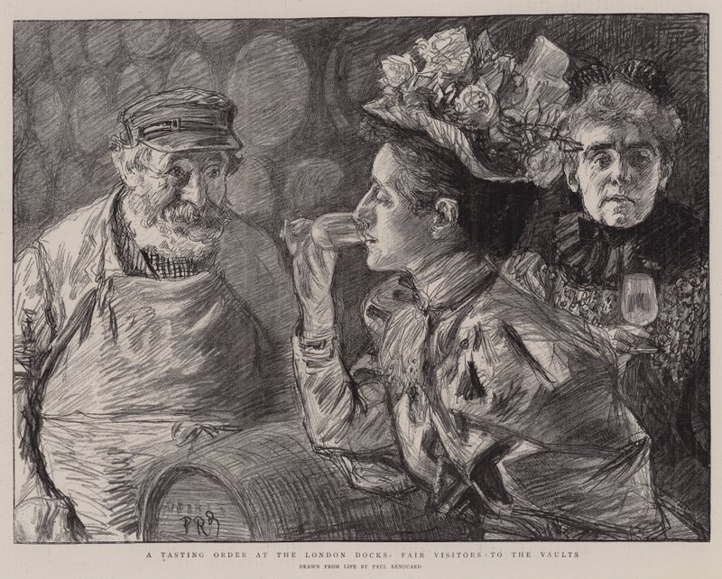 Una orden de degustación en los muelles de Londres, visitantes a las bodegas de Charles Paul Renouard