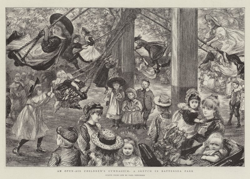 Un gimnasio infantil al aire libre, un boceto en Battersea Park de Charles Paul Renouard