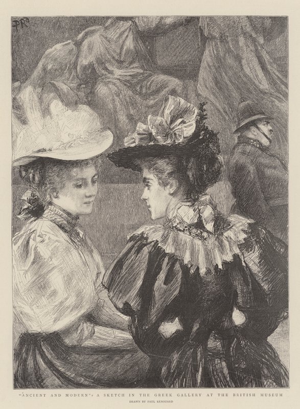 Antiguo y moderno, un boceto en la Galería Griega del Museo Británico de Charles Paul Renouard