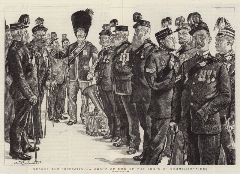 Antes de la inspección, un grupo de hombres del Cuerpo de Comisionados de Charles Paul Renouard
