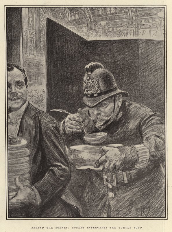 Detrás de escena, Robert intercepta la sopa de tortuga de Charles Paul Renouard