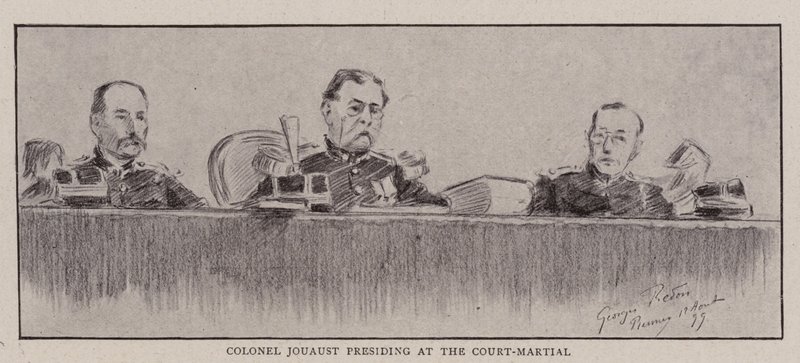 El coronel Jouaust presidiendo el consejo de guerra de Charles Paul Renouard