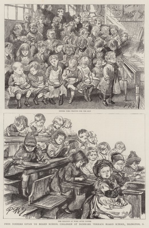 Cenas gratuitas dadas a los niños de la escuela en Denmark Terrace Board School, Islington de Charles Paul Renouard