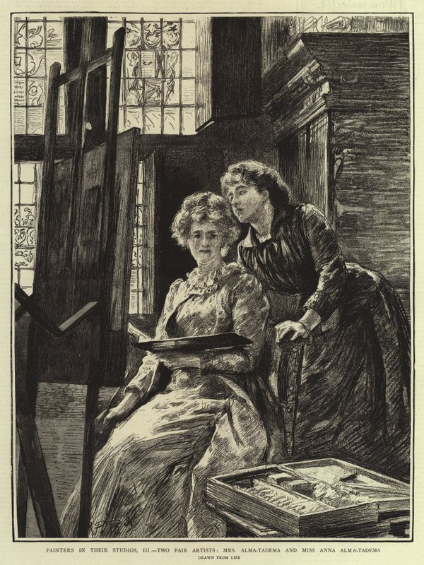 Pintores en sus estudios, III, Dos artistas justas, Sra. Alma-Tadema y Srta. Anna Alma-Tadema de Charles Paul Renouard