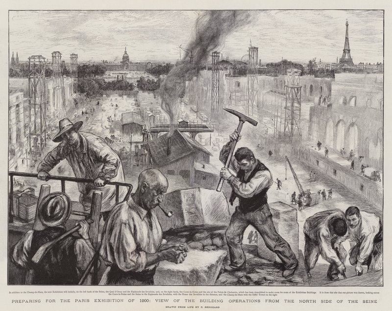 Preparativos para la Exposición de París de 1900, vista de las obras desde el lado norte del Sena de Charles Paul Renouard