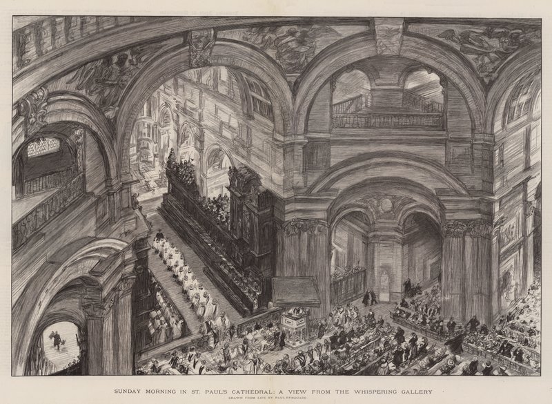 Mañana de domingo en la Catedral de San Pablo, una vista desde la Galería de los Susurros de Charles Paul Renouard
