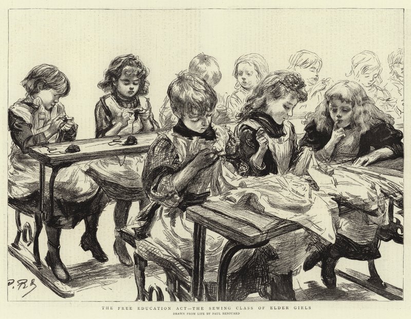 La Ley de Educación Gratuita, la clase de costura de niñas mayores de Charles Paul Renouard