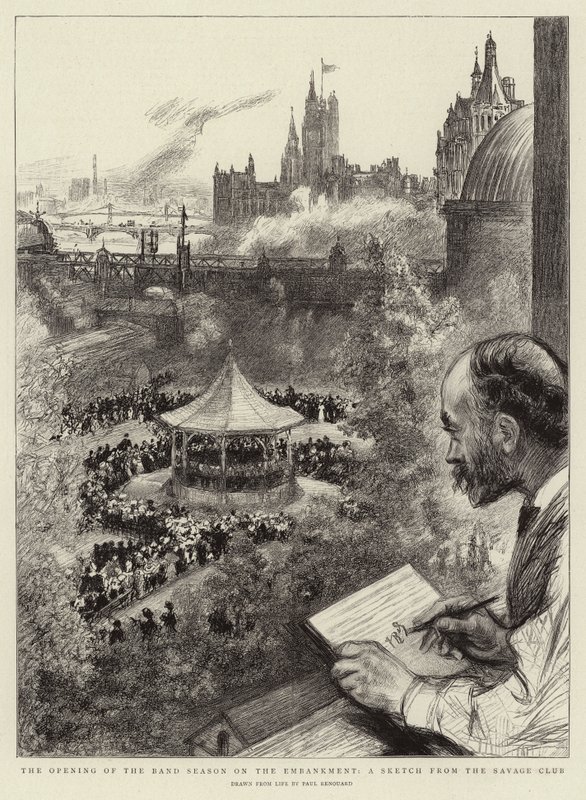 La apertura de la temporada de la banda en el Embankment, un boceto del Savage Club de Charles Paul Renouard