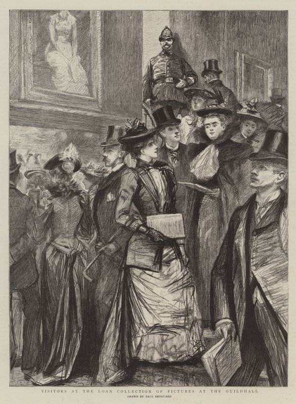 Visitantes en la colección de préstamo de cuadros en el Guildhall de Charles Paul Renouard