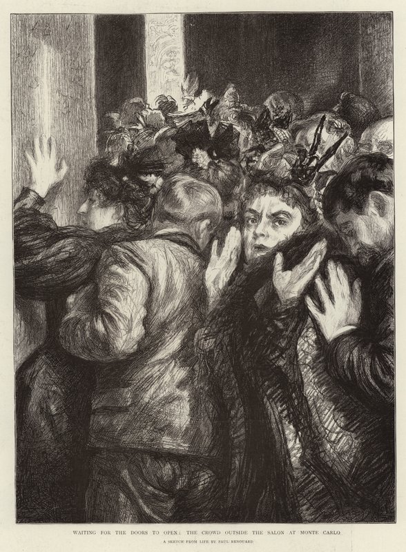 Esperando a que se abran las puertas, la multitud fuera del Salón en Monte Carlo de Charles Paul Renouard