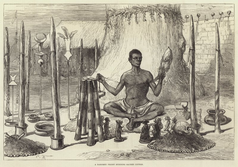 Un sacerdote de Dahomey hilando algodón sagrado de Sir John Charles Robinson
