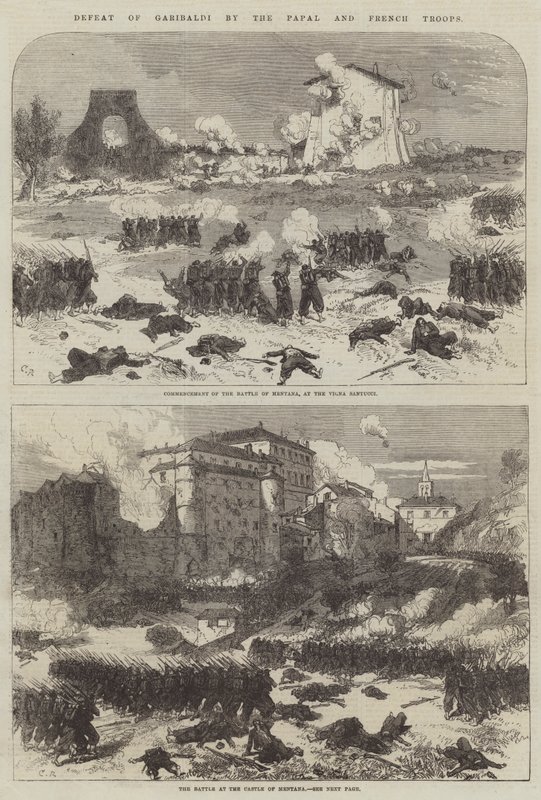 Derrota de Garibaldi por las tropas papales y francesas de Sir John Charles Robinson