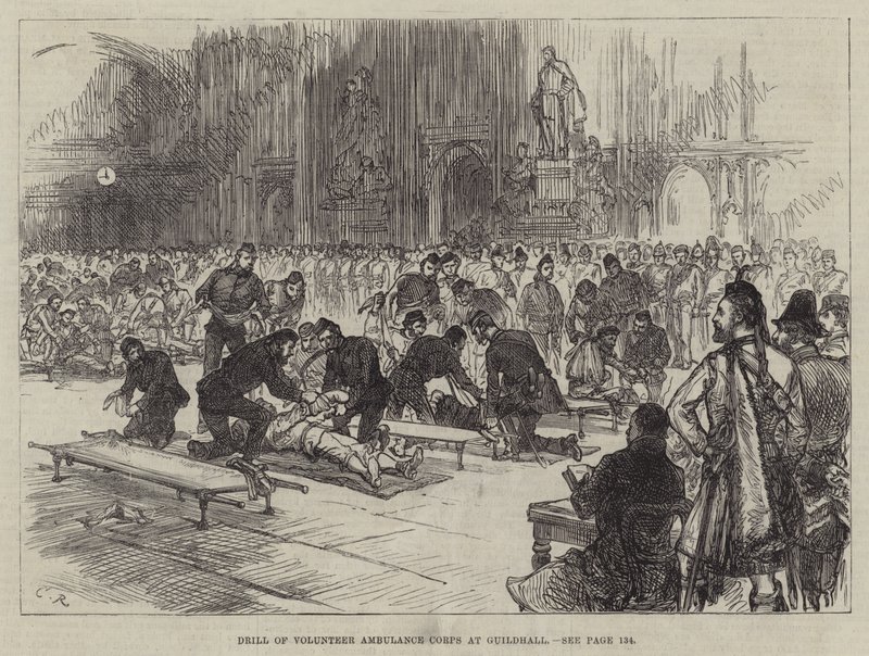 Ejercicio del Cuerpo de Ambulancias Voluntarias en Guildhall de Sir John Charles Robinson