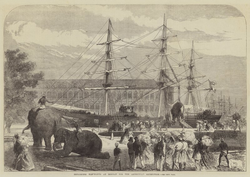 Embarcando elefantes en Bombay para la expedición a Abisinia de Sir John Charles Robinson