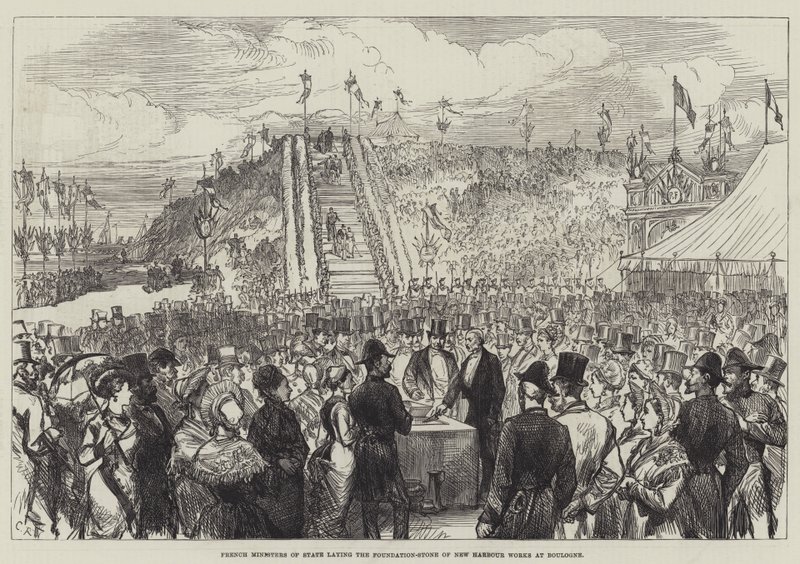 Ministros de Estado franceses colocando la primera piedra de las nuevas obras del puerto en Boulogne de Sir John Charles Robinson