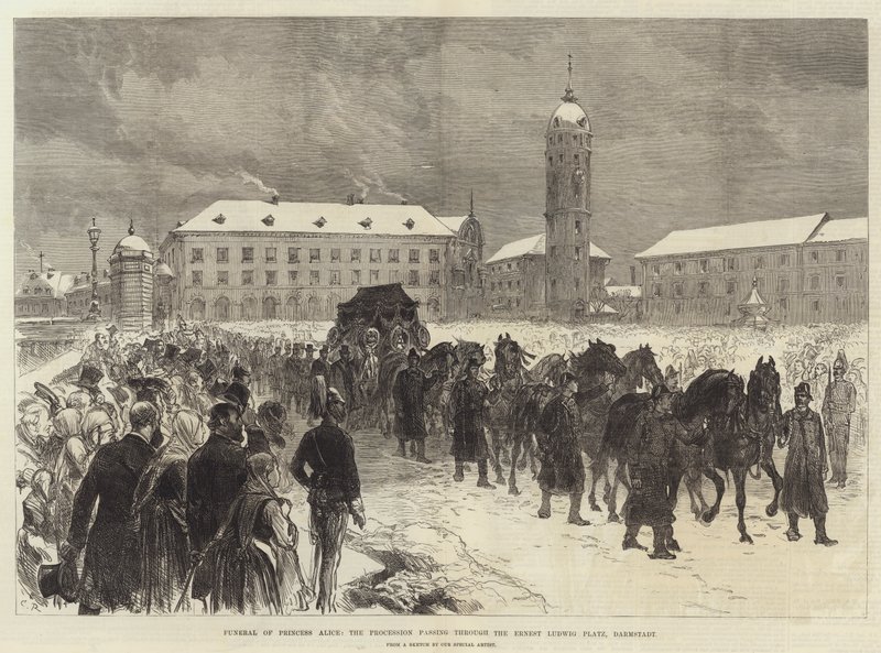 Funeral de la Princesa Alicia, la procesión pasando por la Plaza Ernesto Ludwig, Darmstadt de Sir John Charles Robinson