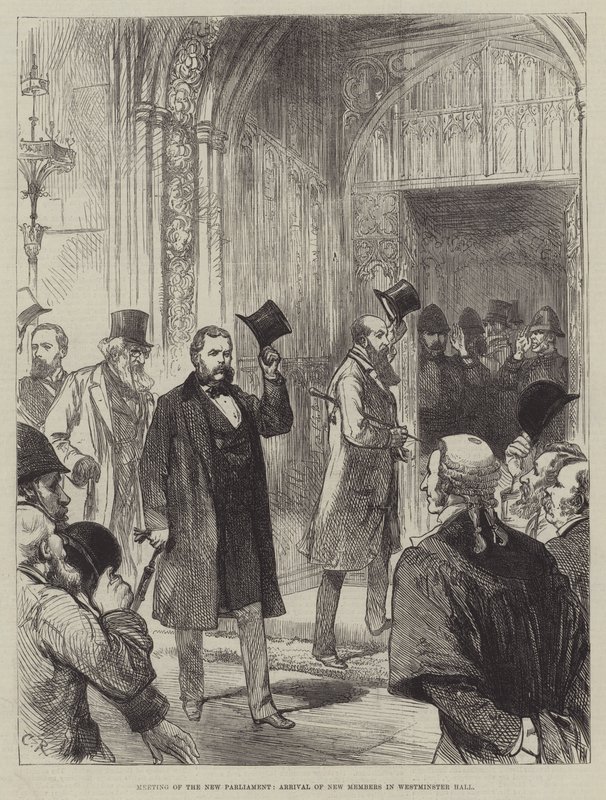 Reunión del Nuevo Parlamento, Llegada de Nuevos Miembros en el Salón de Westminster de Sir John Charles Robinson