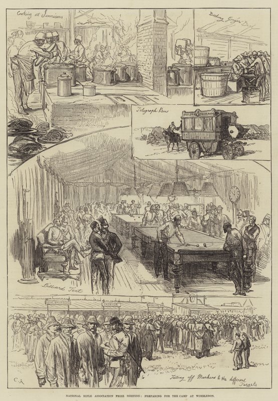 Reunión de premios de la Asociación Nacional de Rifles, preparando el campamento en Wimbledon de Sir John Charles Robinson