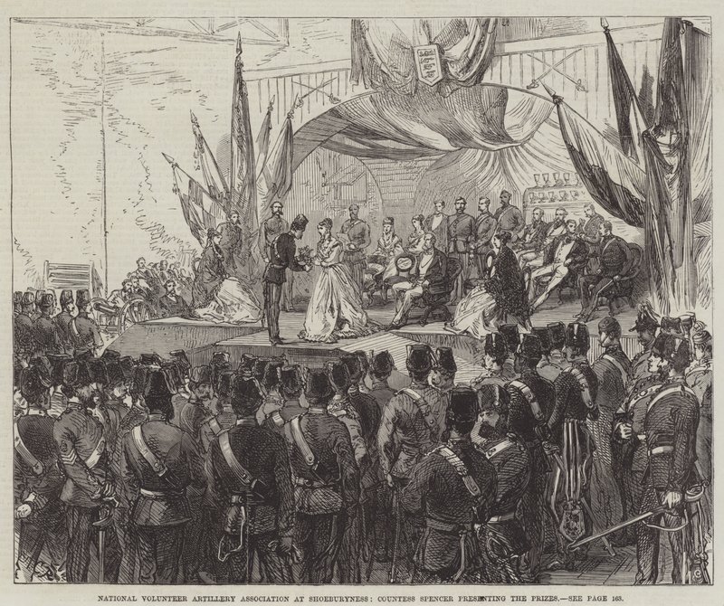 Asociación Nacional de Artillería Voluntaria en Shoeburyness, la Condesa Spencer presentando los premios de Sir John Charles Robinson