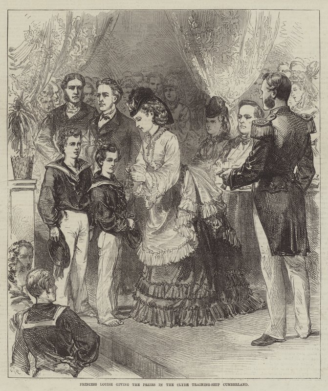 La princesa Luisa entregando los premios en el barco de entrenamiento Clyde Cumberland de Sir John Charles Robinson