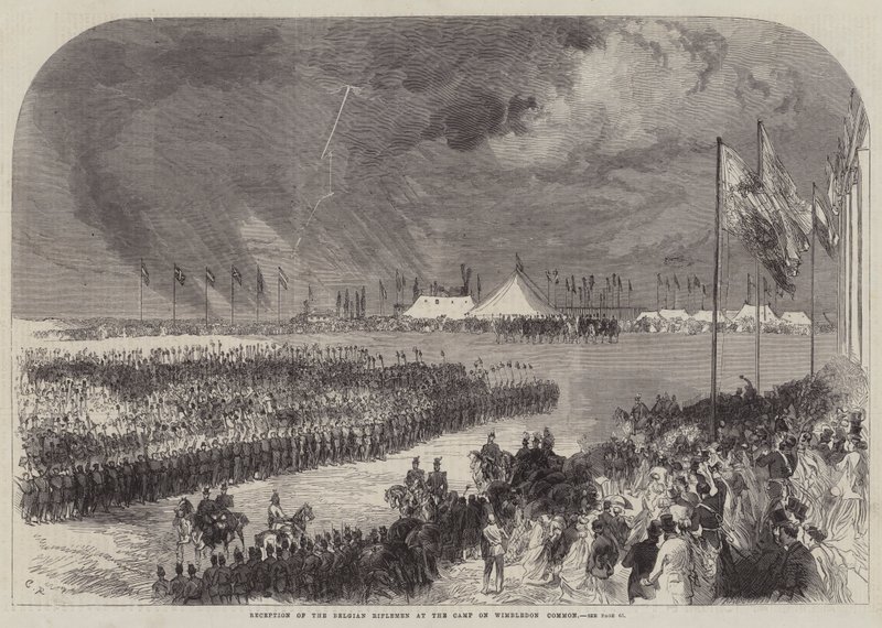 Recepción de los Fusileros Belgas en el Campamento en Wimbledon Common de Sir John Charles Robinson