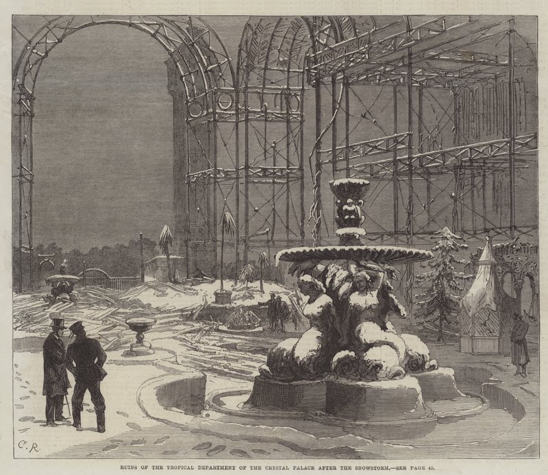 Ruinas del Departamento Tropical del Crystal Palace después de la tormenta de nieve de Sir John Charles Robinson