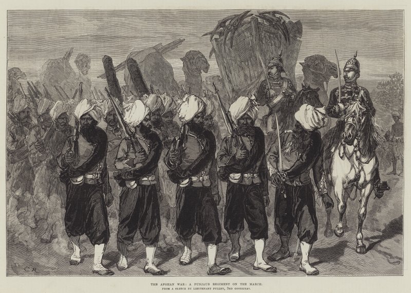 La guerra afgana, un regimiento de Punjab en marcha de Sir John Charles Robinson